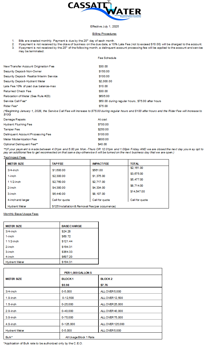 Rates & Fees 7/1/2025
