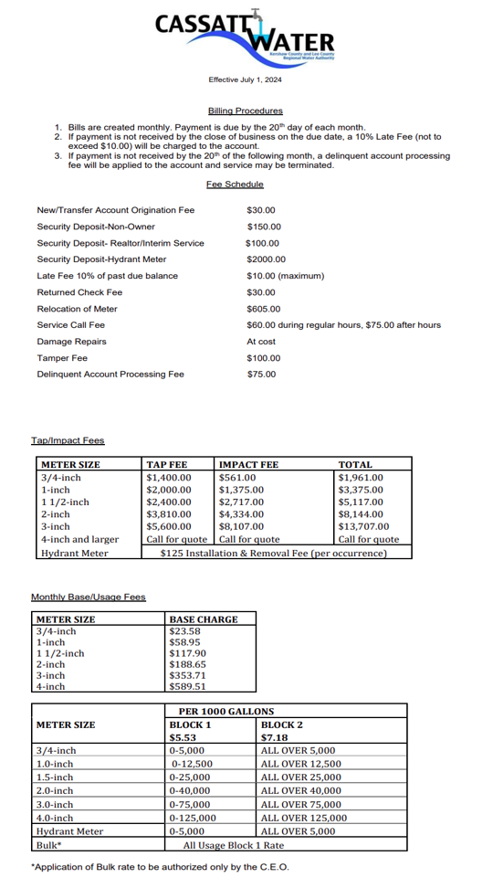 Rates & Fees 7/1/2024